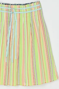 Vintage Y2k Light Green Striped Mini Skirt with Ties & Raw Edges