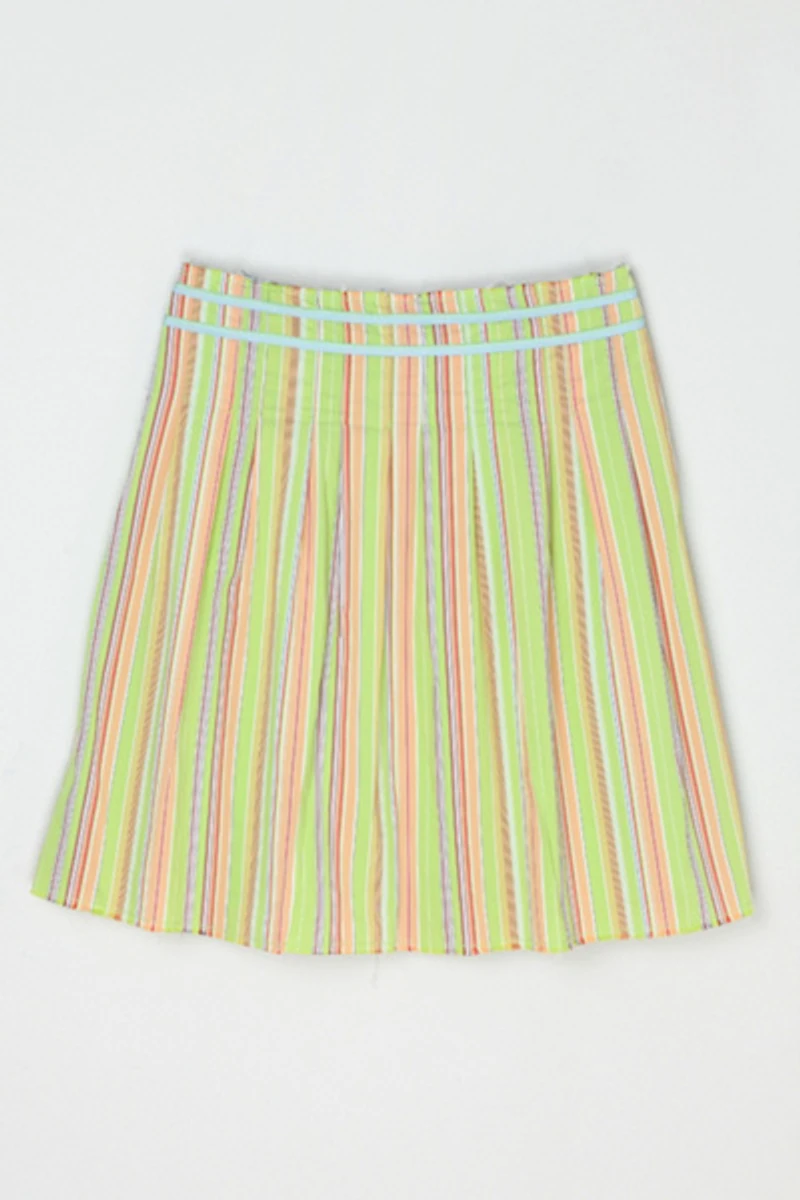 Vintage Y2k Light Green Striped Mini Skirt with Ties & Raw Edges