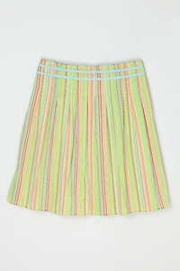 Vintage Y2k Light Green Striped Mini Skirt with Ties & Raw Edges