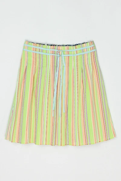Vintage Y2k Light Green Striped Mini Skirt with Ties & Raw Edges