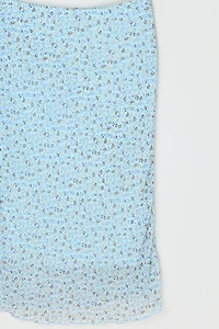 Vintage Y2k Light Blue Printed Midi Skirt