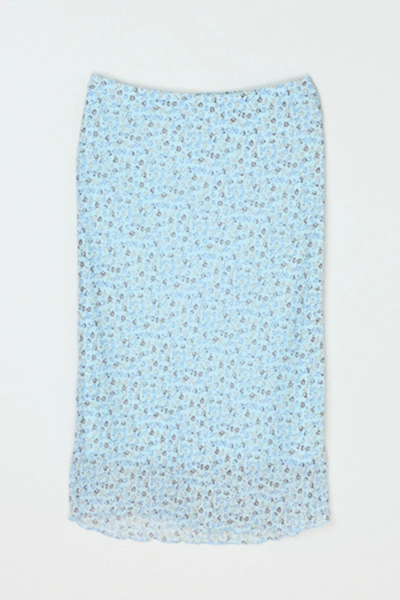 Vintage Y2k Light Blue Printed Midi Skirt