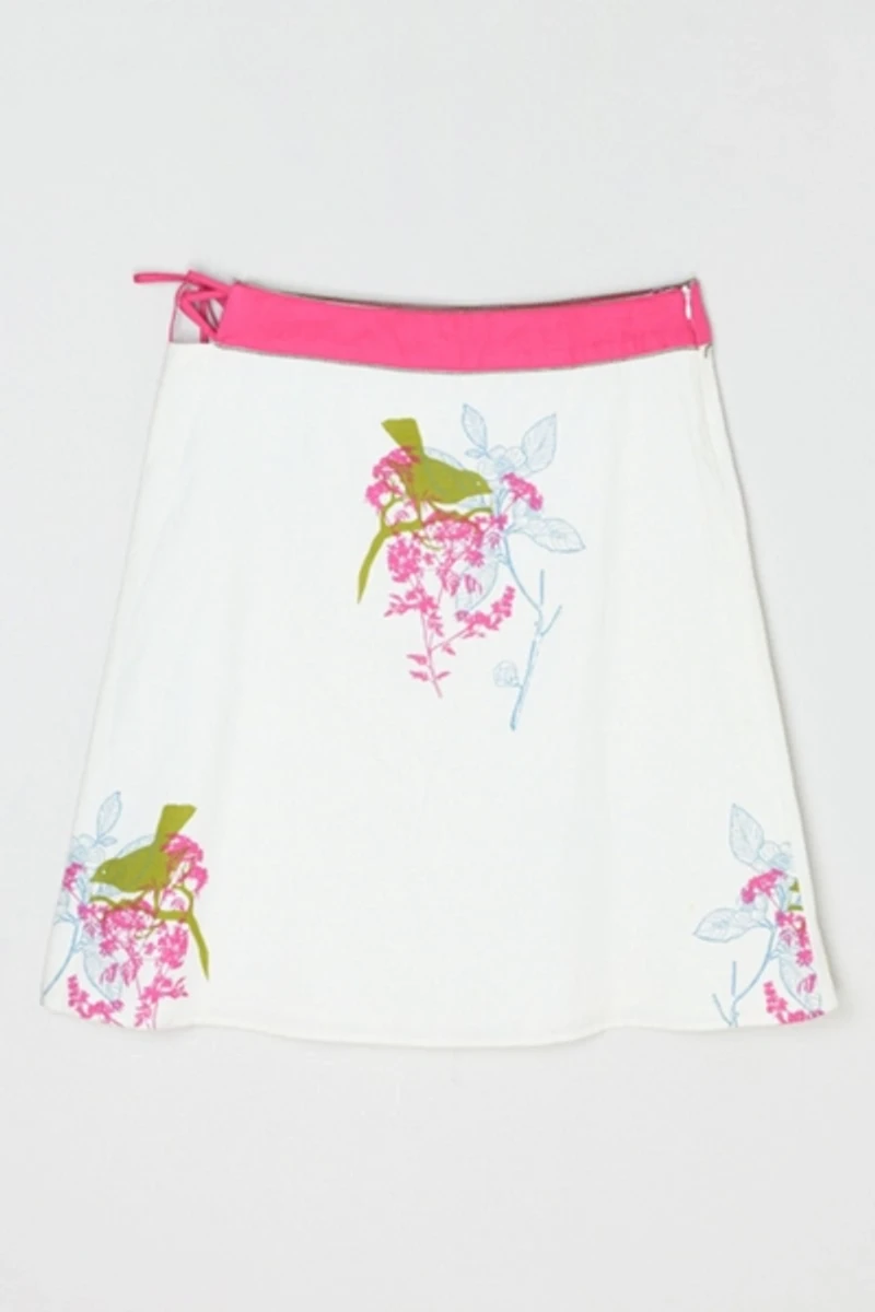 Vintage Y2k Pink Printed Mini Skirt with Cutout & Tie