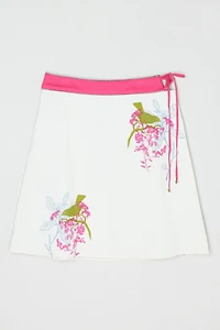Vintage Y2k Pink Printed Mini Skirt with Cutout & Tie