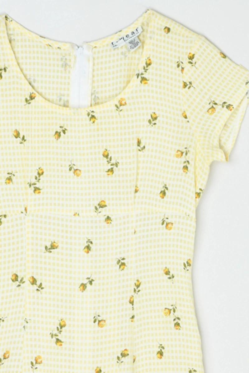 Vintage Y2k Light Yellow Printed Gingham Mini Dress