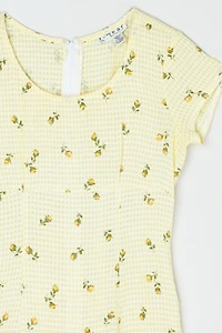 Vintage Y2k Light Yellow Printed Gingham Mini Dress