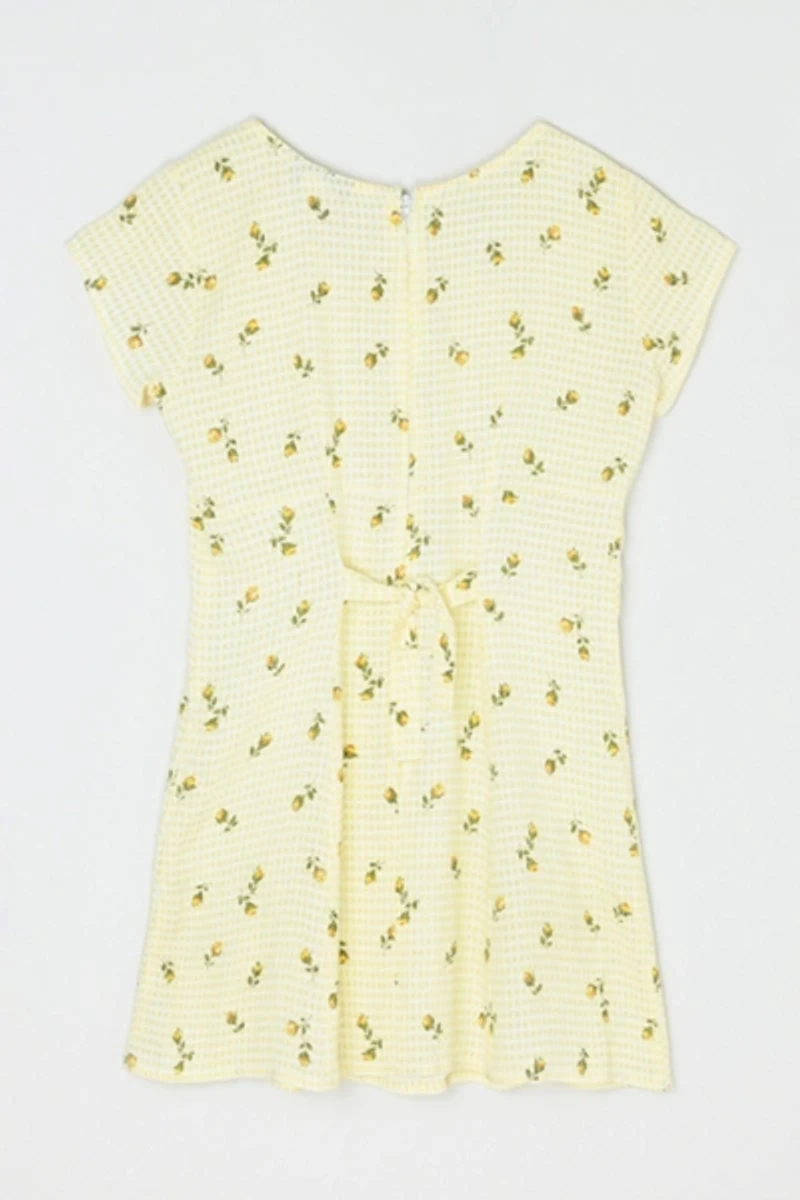 Vintage Y2k Light Yellow Printed Gingham Mini Dress