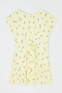 Vintage Y2k Light Yellow Printed Gingham Mini Dress