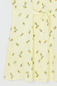 Vintage Y2k Light Yellow Printed Gingham Mini Dress