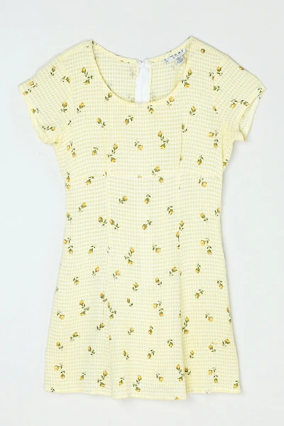 Vintage Y2k Light Yellow Printed Gingham Mini Dress