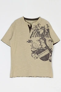 Vintage Y2k Ferruche Button-Neck Graphic T-Shirt