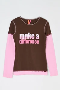 Vintage Y2k "Make A Difference" Contrast-Stitched Tee