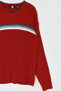 Vintage Y2k V-Neck Striped Ribbed Sweater