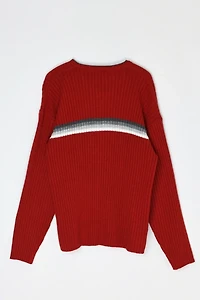 Vintage Y2k V-Neck Striped Ribbed Sweater