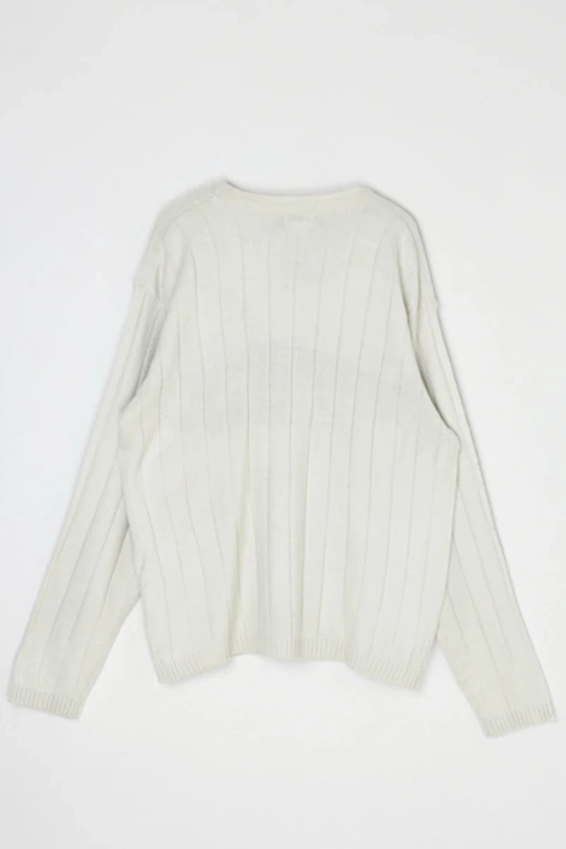 Vintage Y2k Light Beige Striped Ribbed V-Neck Sweater