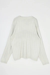 Vintage Y2k Light Beige Striped Ribbed V-Neck Sweater