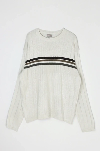 Vintage Y2k Light Beige Striped Ribbed V-Neck Sweater