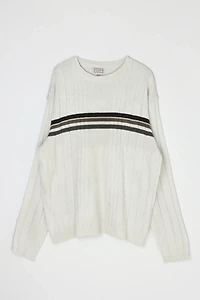 Vintage Y2k Light Beige Striped Ribbed V-Neck Sweater