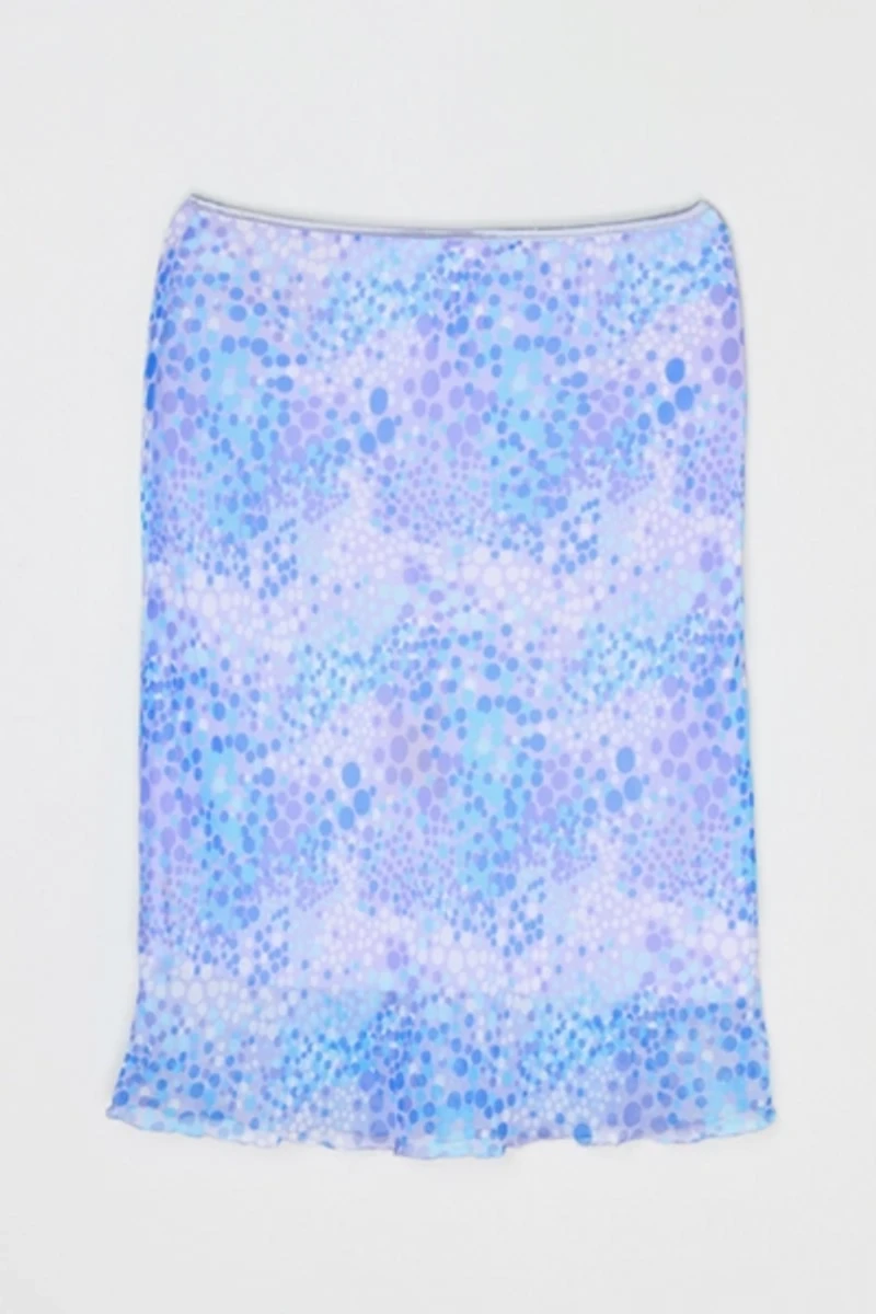 Vintage Y2k Ice Purple Printed Layered Midi Skirt