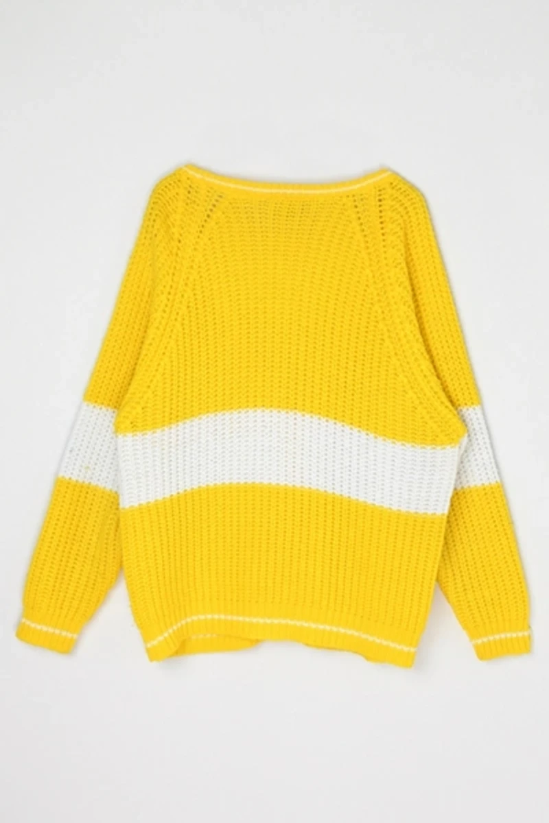 Vintage 90s Yellow & White Striped Knit Cardigan