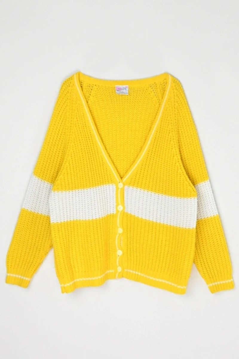Vintage 90s Yellow & White Striped Knit Cardigan