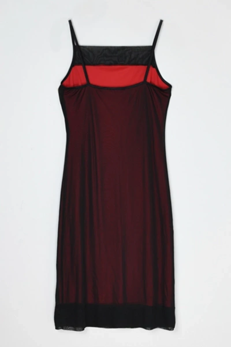 Vintage Y2k Black & Red Layered Printed Midi Dress