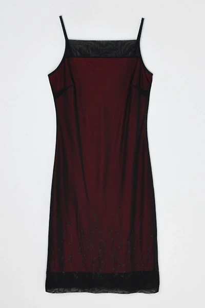 Vintage Y2k Black & Red Layered Printed Midi Dress