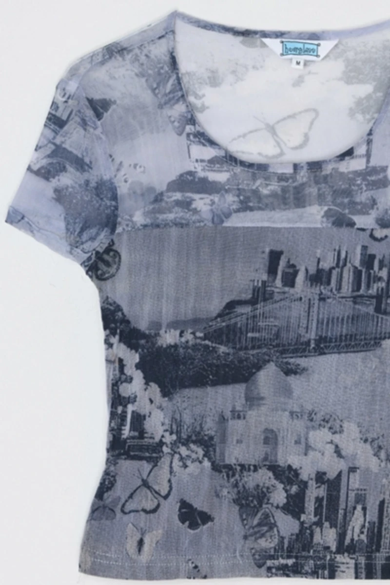 Vintage Y2k Printed Mesh Top