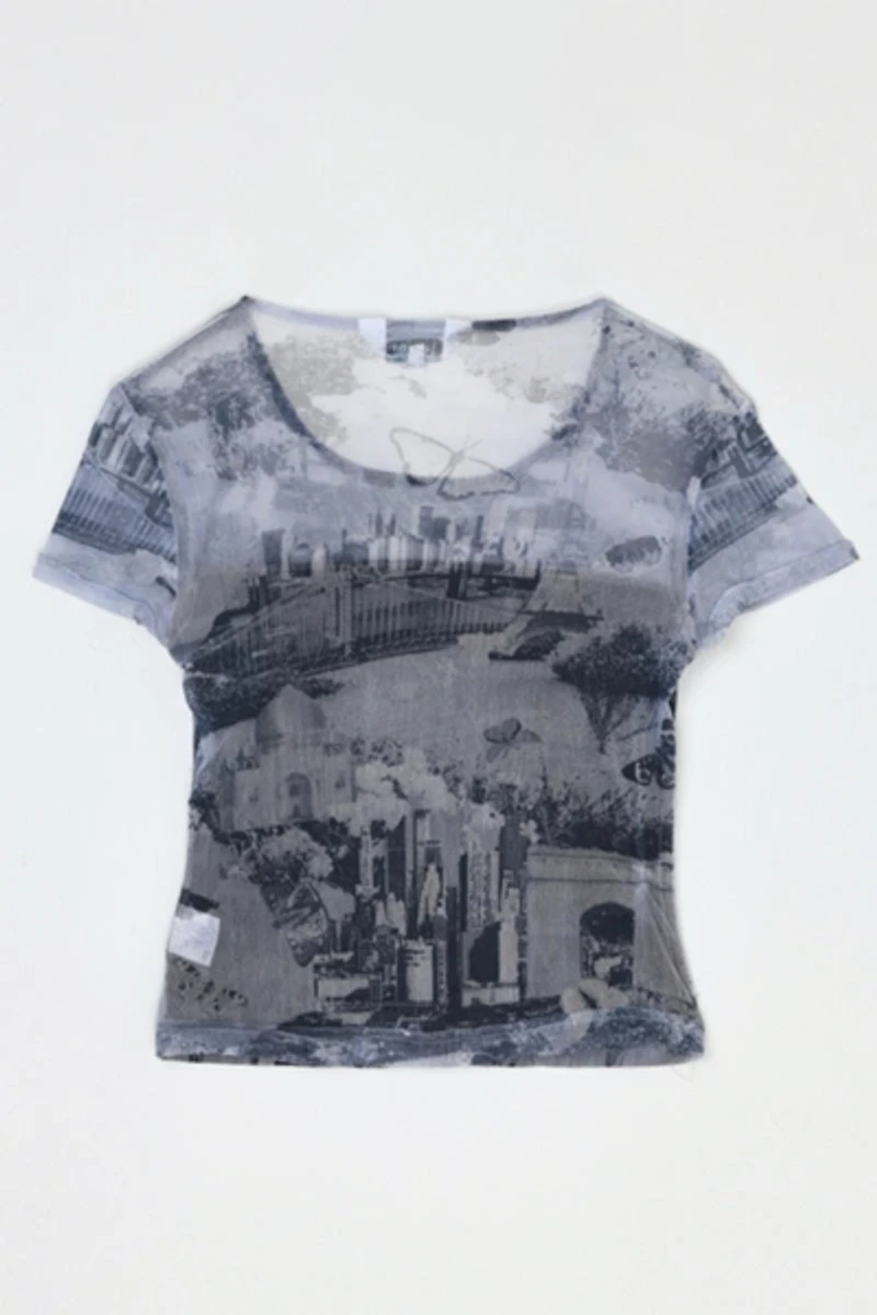 Vintage Y2k Printed Mesh Top