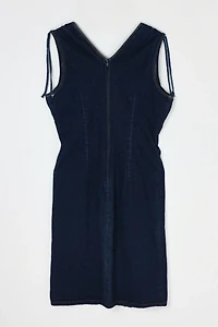 Vintage Y2k Dark Wash Denim Midi Dress with Shoulder Ties