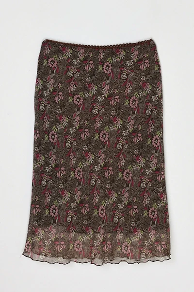 Vintage Y2k Printed Layered Midi Skirt