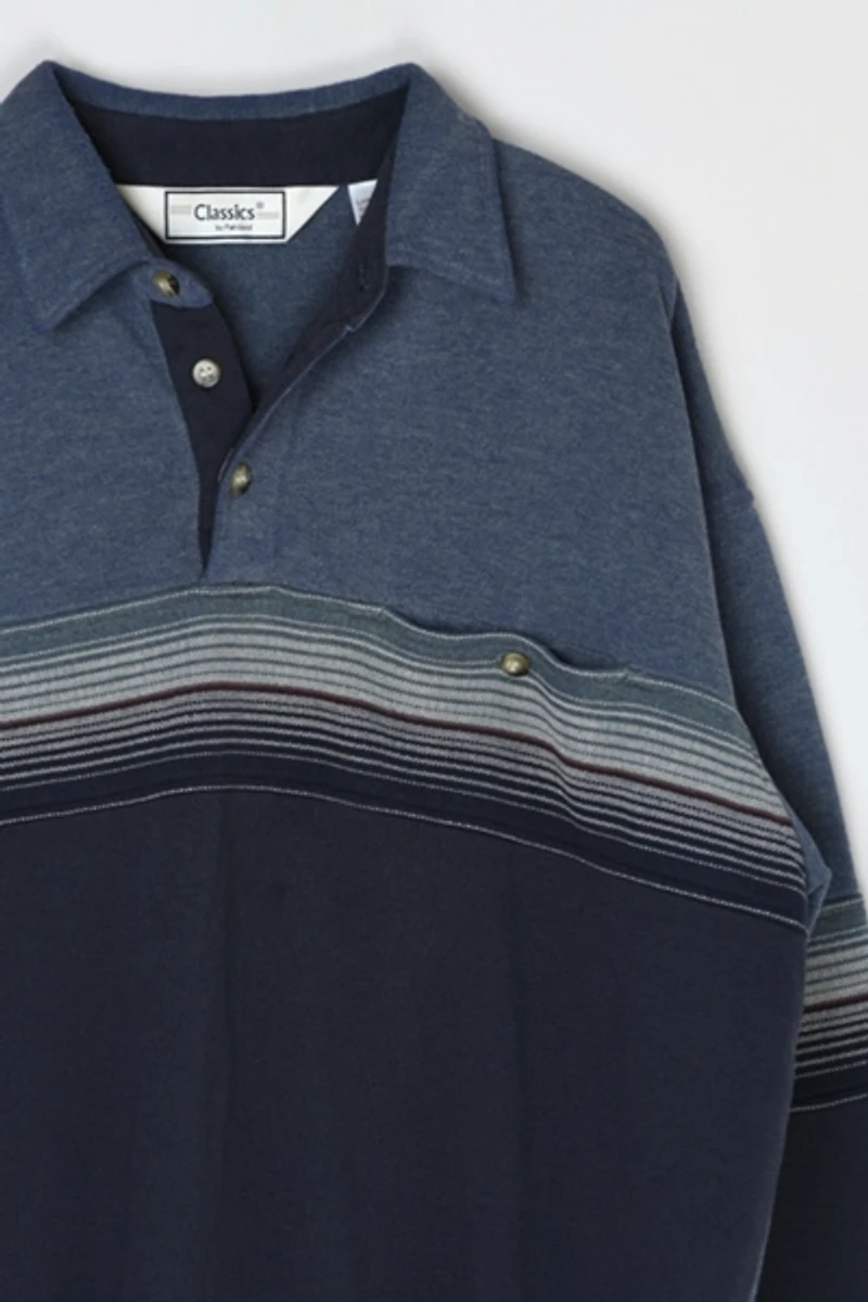 Vintage 90s Striped Button-Collar Sweatshirt