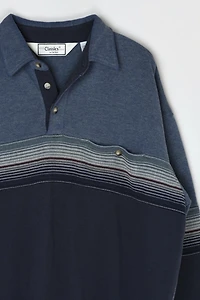 Vintage 90s Striped Button-Collar Sweatshirt