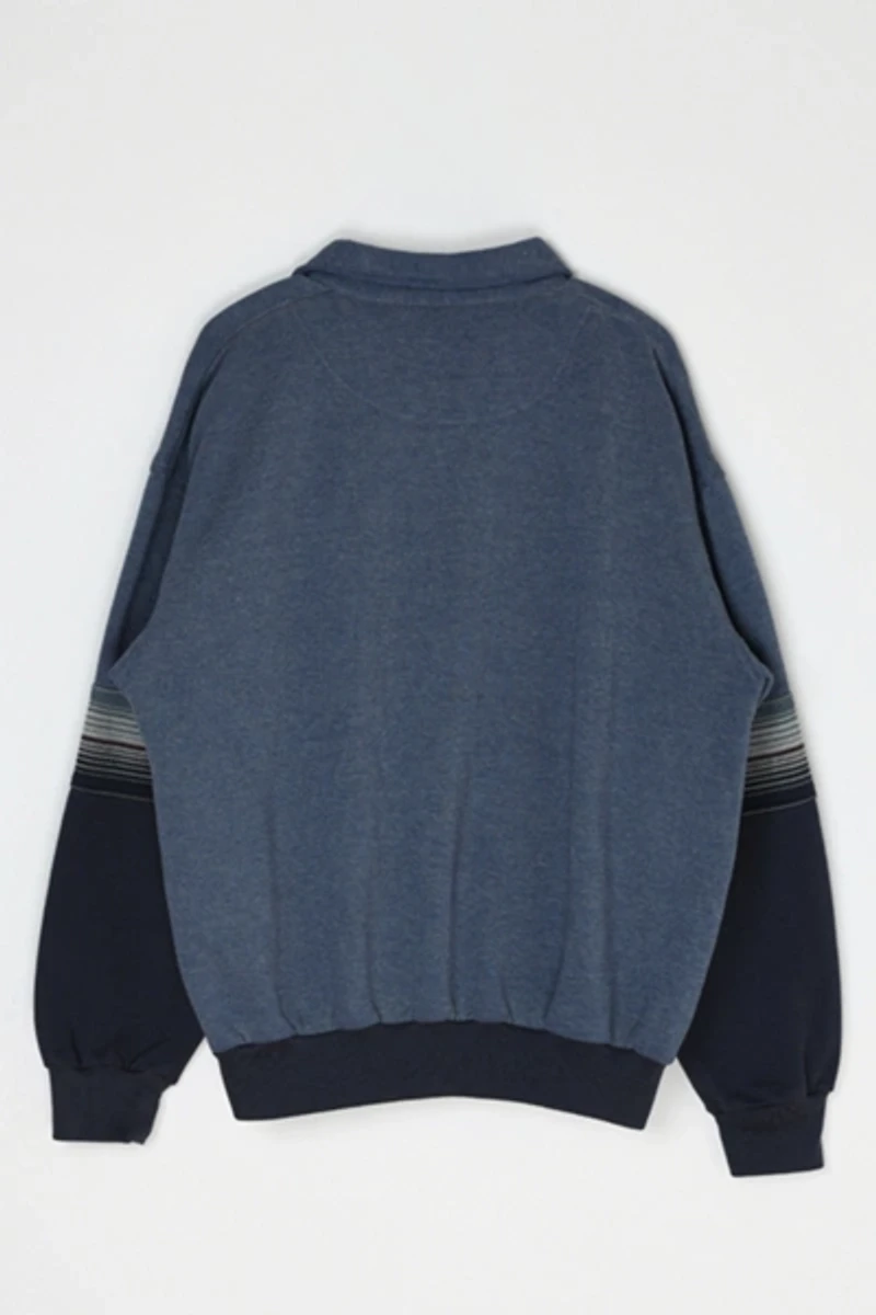 Vintage 90s Striped Button-Collar Sweatshirt