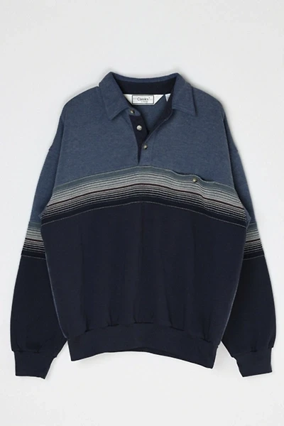 Vintage 90s Striped Button-Collar Sweatshirt