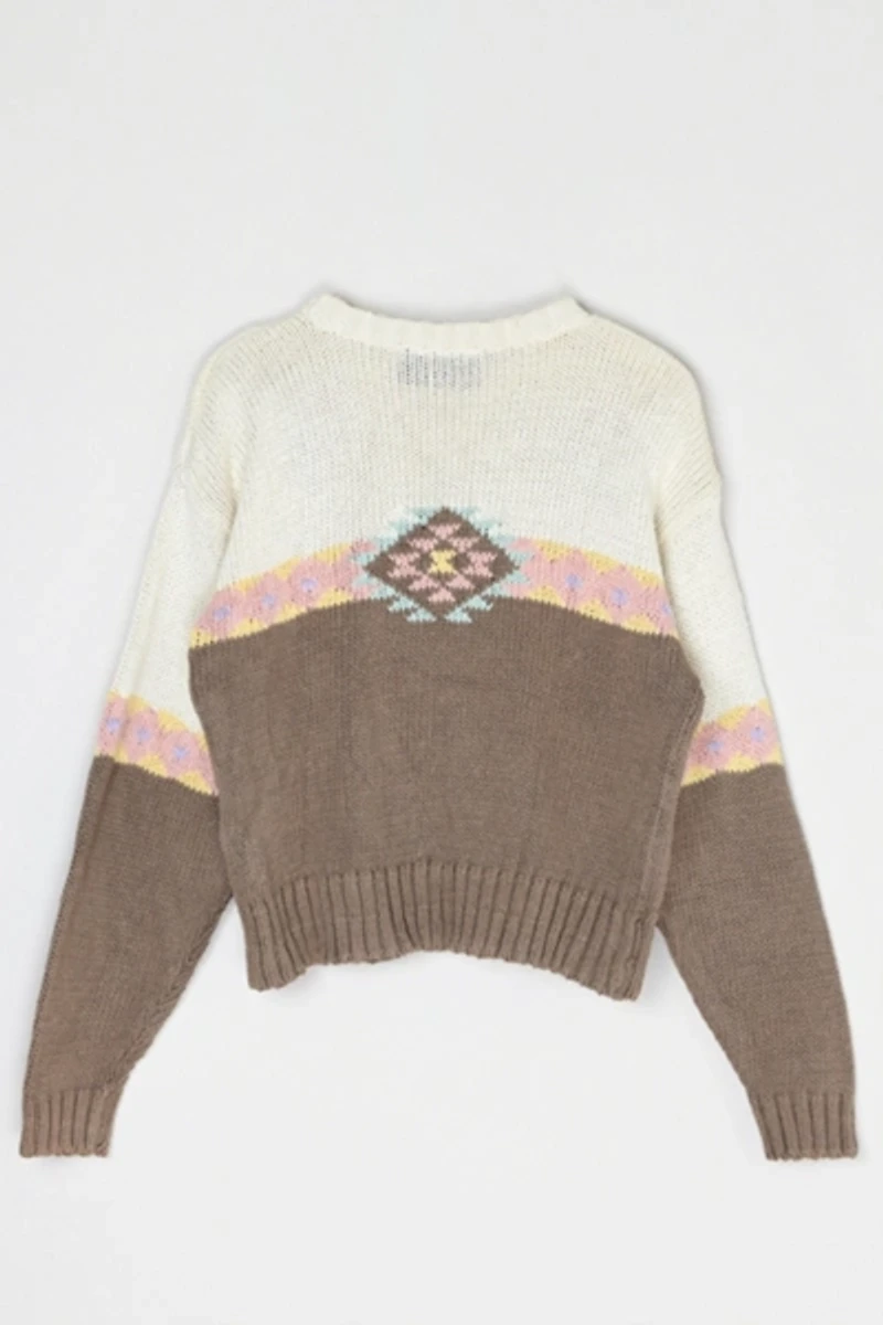 Vintage 90s Tan & Pink Patterned Knit Sweater