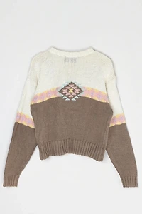 Vintage 90s Tan & Pink Patterned Knit Sweater