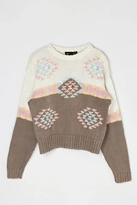 Vintage 90s Tan & Pink Patterned Knit Sweater