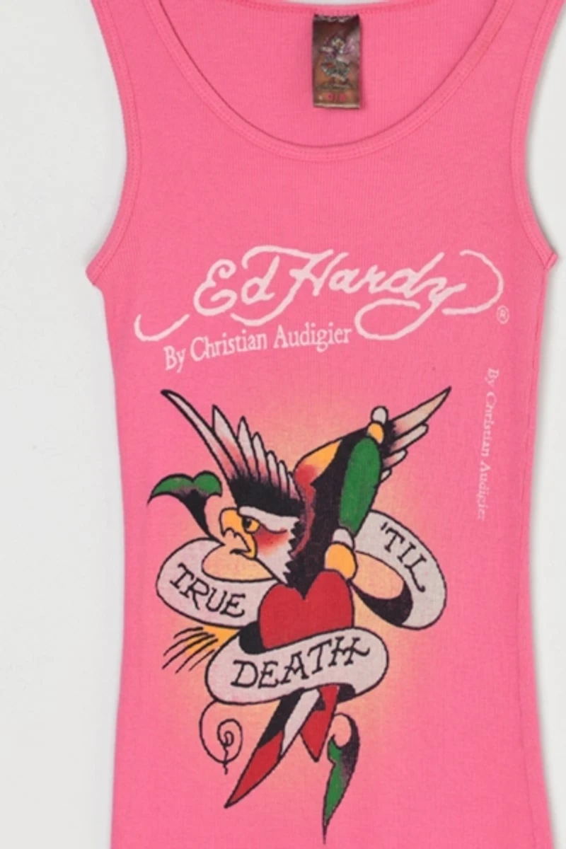 Vintage Y2k Ed Hardy "True 'Til Death" Ribbed Tank Top