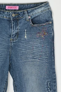 Vintage Y2k Rhinestoned Butterfly Flared Jean