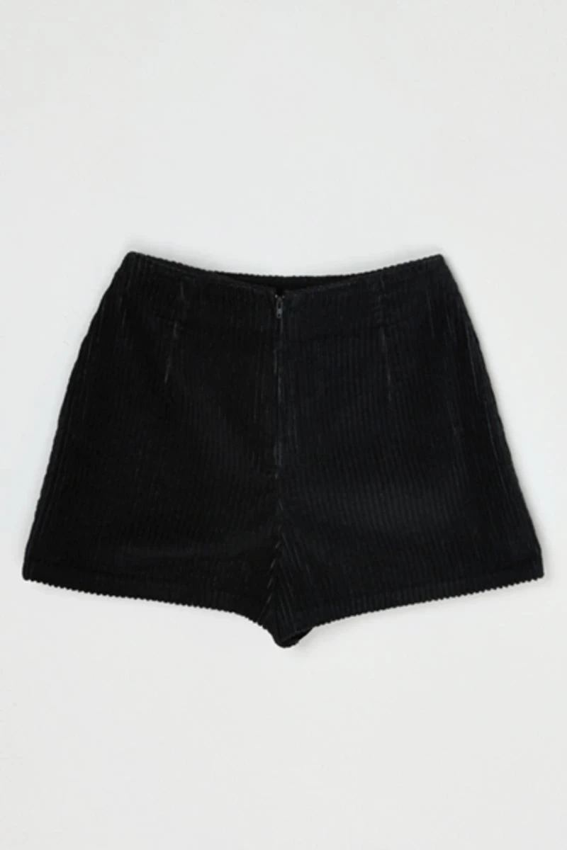 Vintage Y2k Black Corduroy Faux-Wrap Mini Skirt