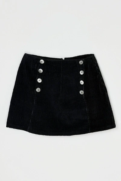 Vintage Y2k Black Corduroy Faux-Wrap Mini Skirt