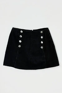 Vintage Y2k Black Corduroy Faux-Wrap Mini Skirt