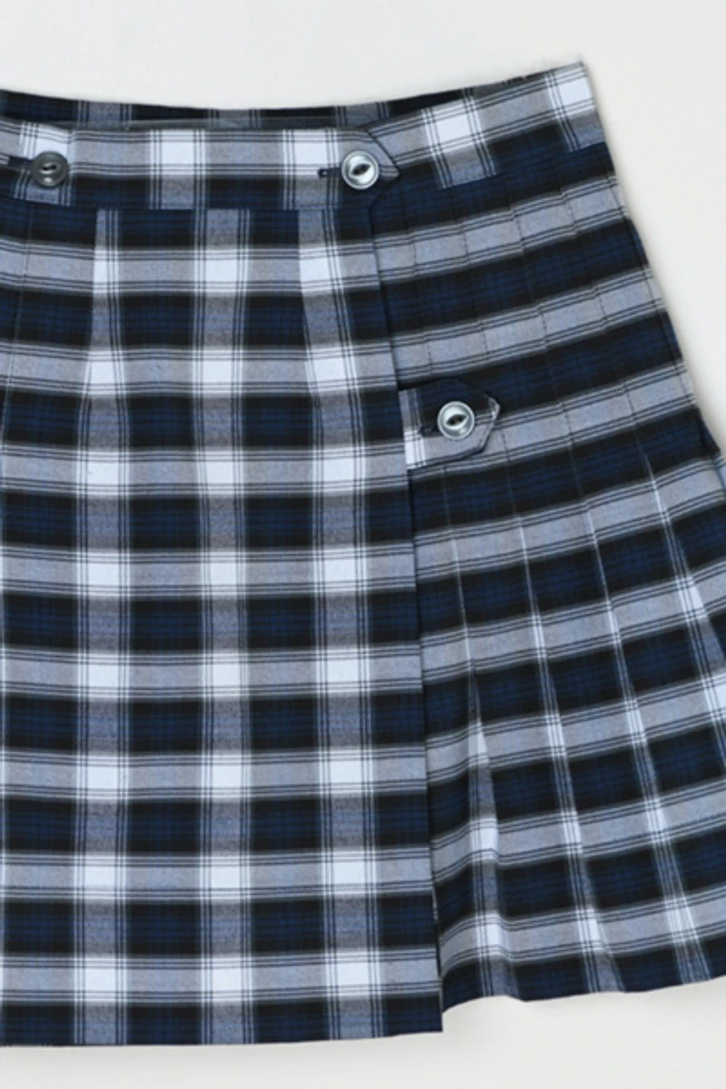 Vintage 90s Blue & White Plaid Pleated Wrap Mini Skirt