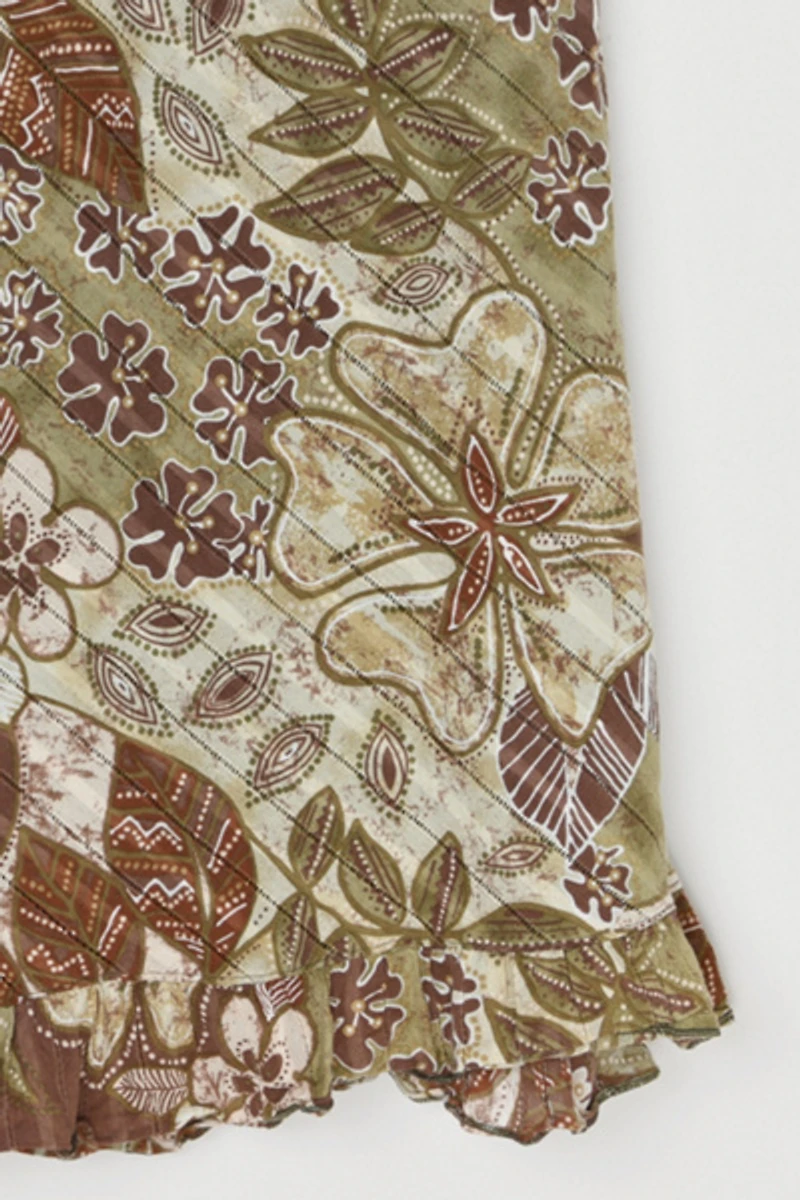 Vintage Y2k Earthtones Printed Mini Dress with Tie