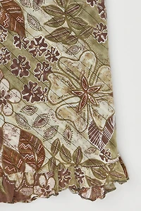 Vintage Y2k Earthtones Printed Mini Dress with Tie