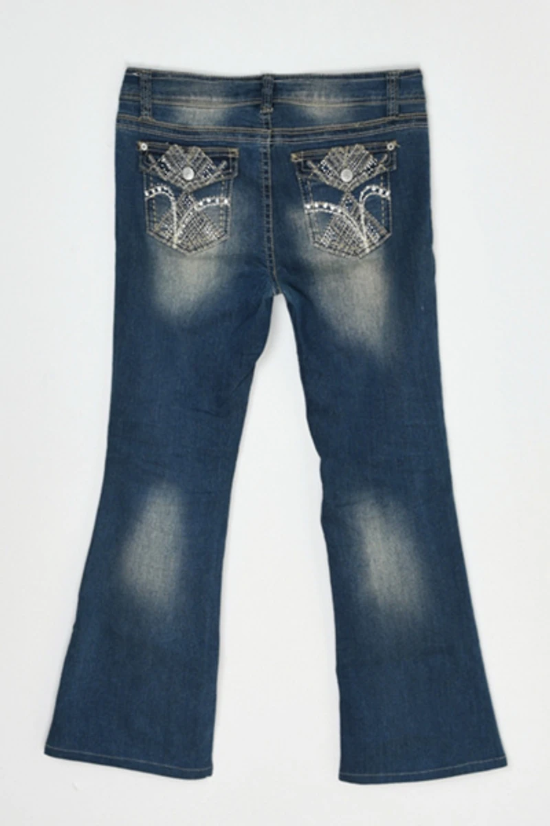 Vintage Y2k Rhinestoned Contrast-Stitched Flared Jean