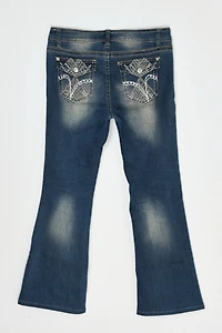 Vintage Y2k Rhinestoned Contrast-Stitched Flared Jean
