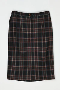 Vintage 90s Black & Dark Red Plaid Midi Skirt