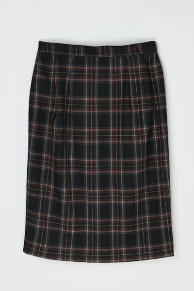 Vintage 90s Black & Dark Red Plaid Midi Skirt